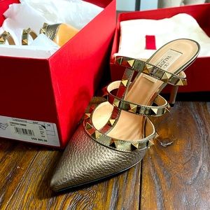 Bnib Valentino rockstud pumps heels gold bronze 36